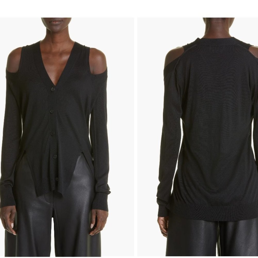 Alexander McQueen Slash Cold Shoulder Cutout V-Neck Silk Cardigan - XL- w/tags